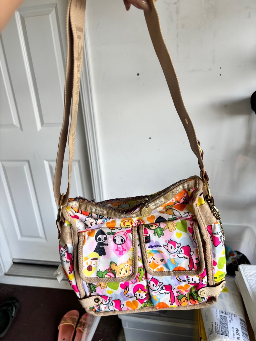 Lesportsac Beige Trim Multicolor Tokidoki-Style Crossbody